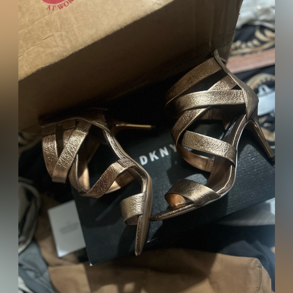 DKNY Brown High Heel Sandals with Strappy Design - Picture 2 of 4